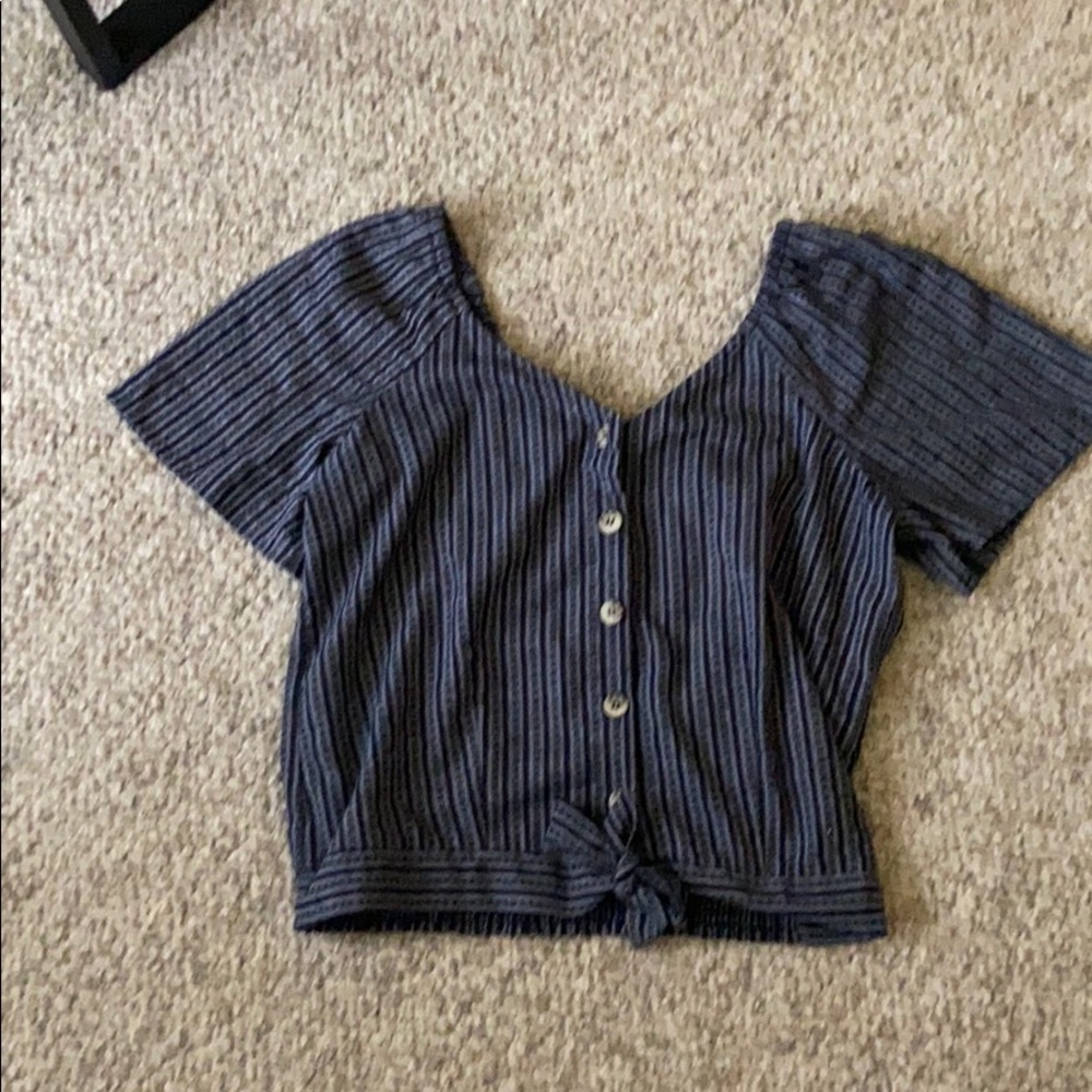 Navy blue and light blue stripped button up shirt